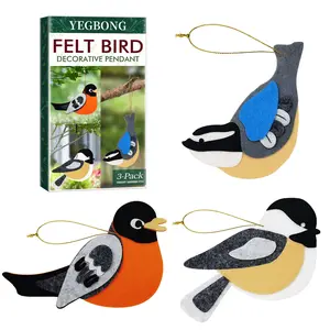 Hangable 3-Piece Soft Felt Bird Ornaments - 13.5cm Lightweight Colorful Chicks, Black/White/Red Cartoon Decoration for Garden, Home Supplies Gift