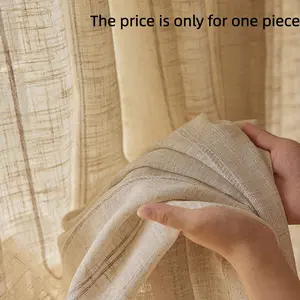 1PC Japanese Style Pure Linen Semi-Sheer Striped Curtain, Lightweight Sunshade Light Filtering Drapes for Living Room Bedroom Balcony