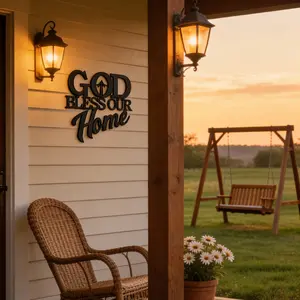 Jesus Metal Wall Art Home Decor, Unique Gift Idea, Christmas Party Decoration, God Bless Family Sign,15.7 inch