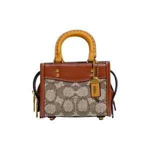 COACH Rogue 12 Mini Bag with Signature Jacquard and Leather, Zipper Closure, Shoulder Crossbody Handbag for Women in Brown