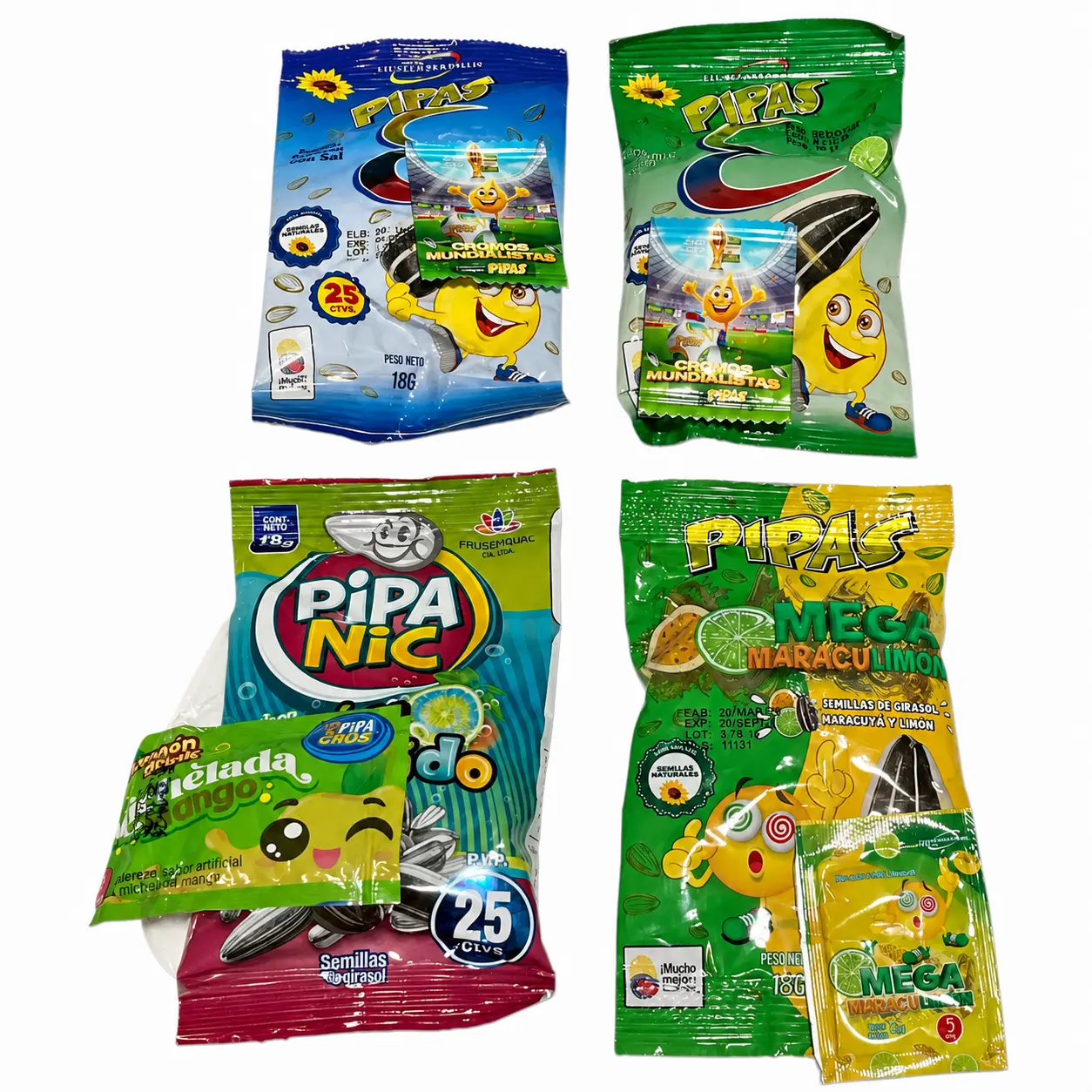 Ecuadorian Pipas Sunflower Seeds Variety Pack | Pipas de Girasol (Salt, Lime, Mega Maraculimón & Mango Michelada