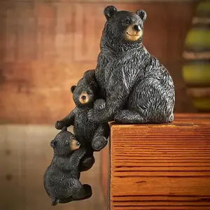 Bear Family Sculpture, 1 Count Rustic Resin Bear Family Sculpture, Tabletop & Garden Decor Accent, Home Decor for Living Room Bedroom, Ornaments