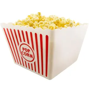 Plastic Popcorn Bowl, Red & White Striped Classic Popcorn Containers for Movie Night