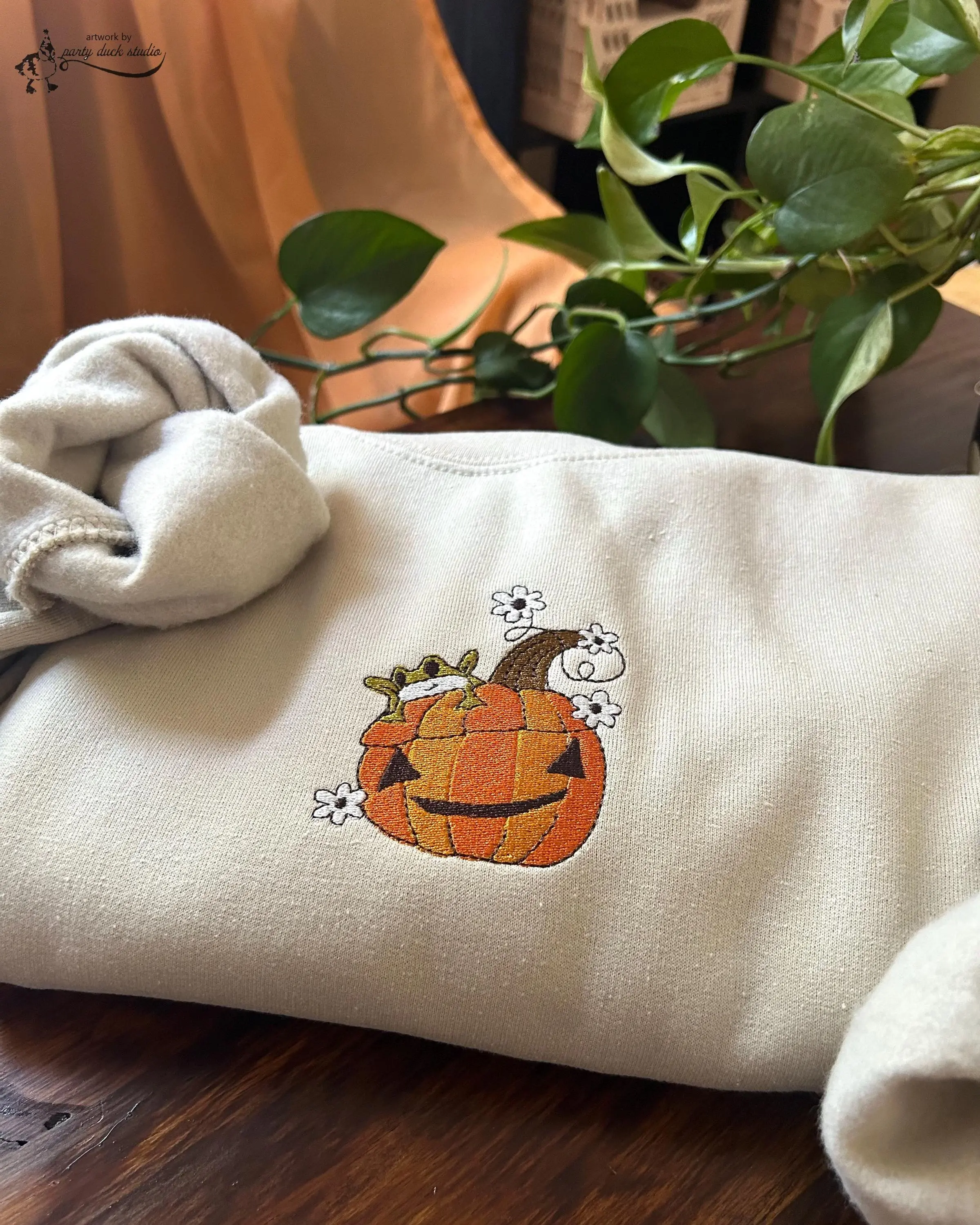 Fall Pumpkin Frog Embroidered Crewneck Sweatshirt, Animal Lovers Shirt, Gift For Her, Halloween Tee