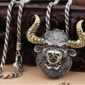New fashion personality cool retro domineering bull head pendant men's necklace summer accessories
