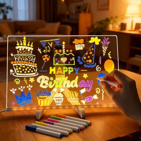 LED Note Board (30*20cm/11.8 x 7.9 inches) - Colorful Acrylic Dry Erase Board with Stand, 7-Color Markers, Neon Light, Led Effects, Mood Lighting for Kids - Indoor Use Home Improvement Novelty Lighting