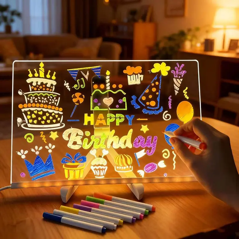 LED Note Board (30*20cm/11.8 x 7.9 inches) - Colorful Acrylic Dry Erase Board with Stand, 7-Color Markers, Neon Light, Led Effects, Mood Lighting for Kids - Indoor Use Home Improvement Novelty Lighting