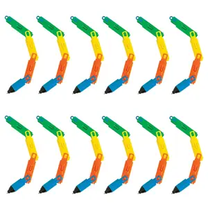 6" Bright Multicolor Plastic Folding Segment Fidget Pens - 12 Pc.