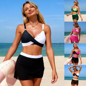 2026 New Arrival Women's Two-Piece Swimsuit with Mesh Skirt, Athletic Bikini Swimwear