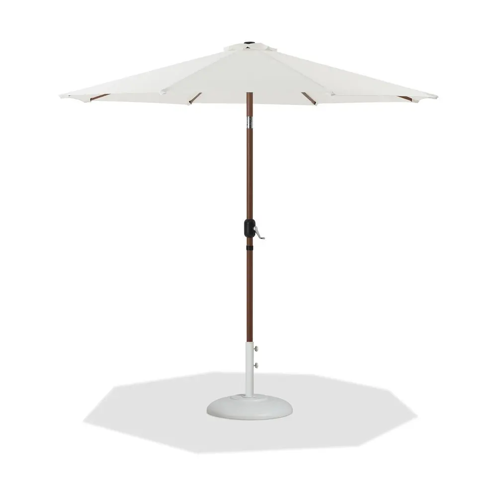 Fiji White Fabric-Matte White Aluminum Patio Umbrella with Aluminum Base Set, Outdoor Shade Solutions for Sun Protection