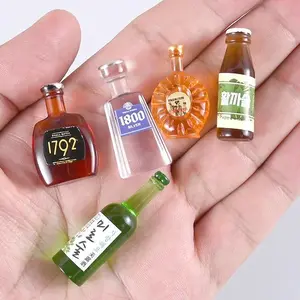 6pcs Miniature Dollhouse Resin wine Bottle drink Model Toy for Blyth BJD Doll Accessories Kids Gift