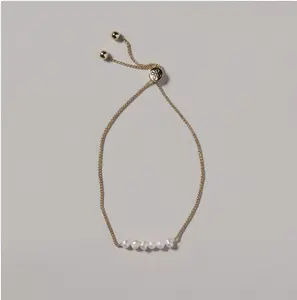 Gold/Silver Pearl Bolo Bracelet with 6 Cultured Pearls| 14k Gold Plated Brass or Silver Plated Brass
