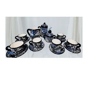 Talavera Coffee Tea Set Mexican Pottery Teapot Cups Sugar Bowl Creamer Bowl and Plates