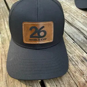 26 World Cup Black Trucker Hat with Leather Patch and Adjustable Strap