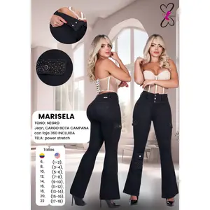 Marisela Colombian Jean with Internal Girdle Style Lipo 360 Flared Cargo with Rhinestones