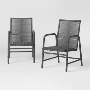 Threshold Set of 2 Padded Wicker Dining Chairs Outdoor Patio Armchairs, Gray