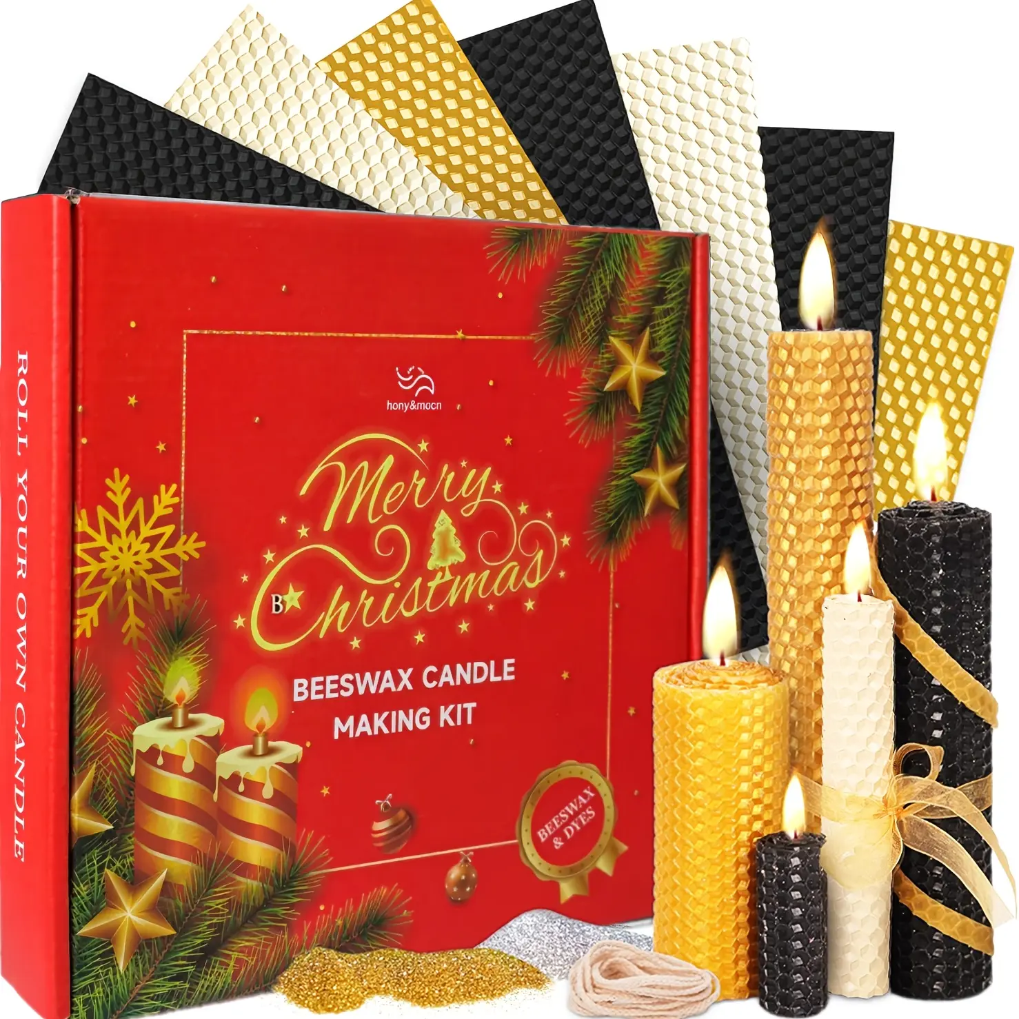 Christmas beeswax candle making kit - adult women's crafts luxury candle gifts women's DIY kit adult art and crafts modern art supplies craft set black and gold home decoration