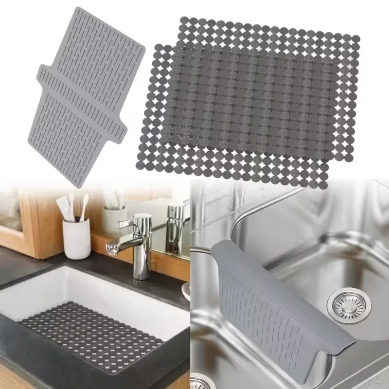 3 Pack PVC Silicone Kitchen Sink Mats, Adjustable Cut To Fit Sink Protector Pad | Non Slip Heat Resistant Sink Divider with Drainage Design | Reusable Easy Clean Liner Guard for Kitchen Sink Dishes Washing Drying Home Use