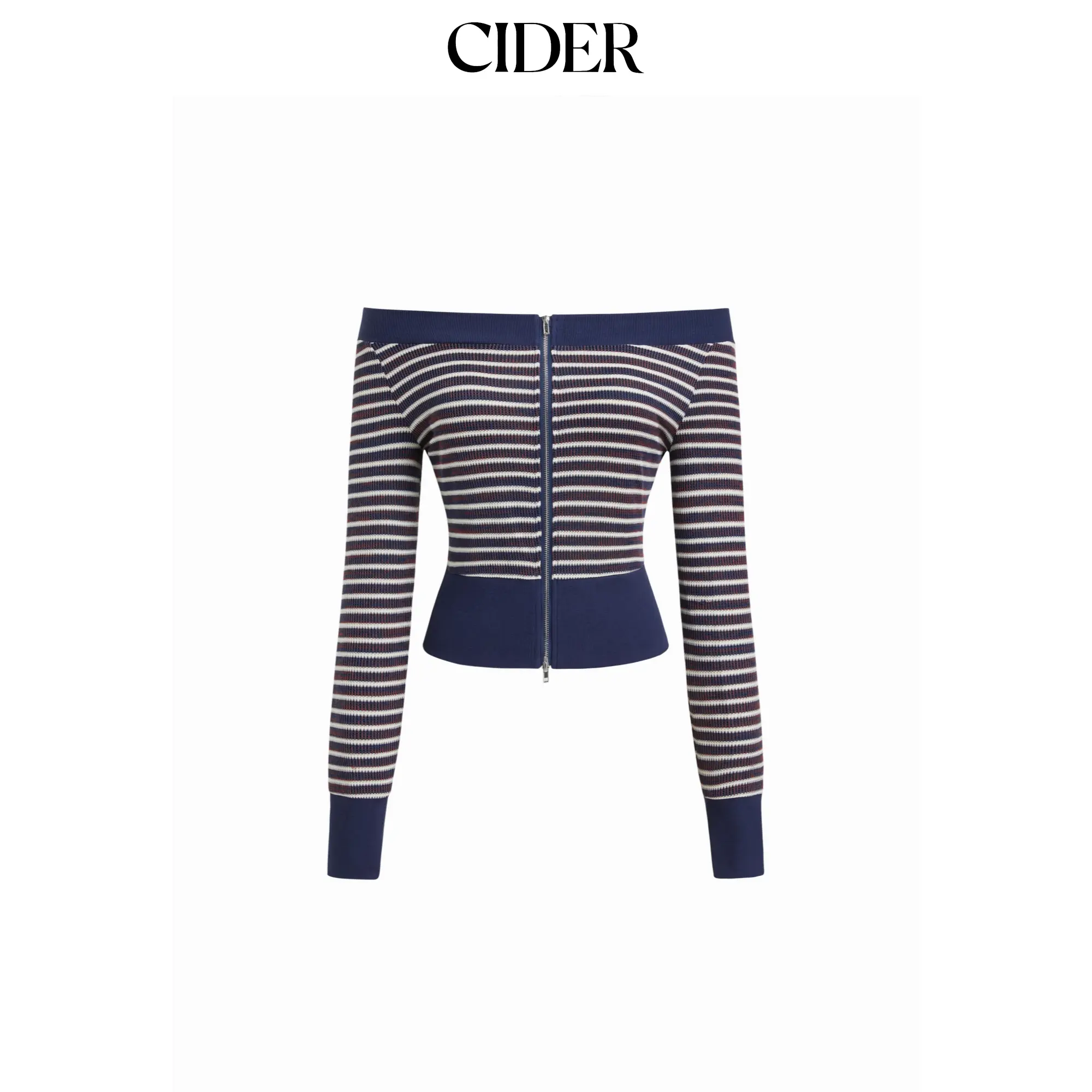 Cider Women's Striped Cotton-Blend Off-Shoulder Long-Sleeve Zip-Through Hoodie, All-Seasons Casual Top