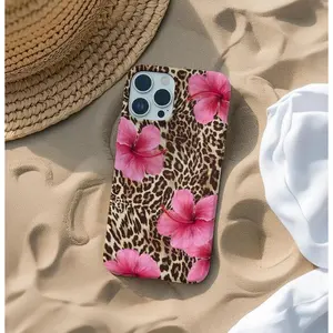 Leopard & Pink Hibiscus Phone Case, Tropical Floral, Animal Print Cover, iPhone 16 15 14 13 12 Pro Max Plus Samsung Galaxy S24 S23 S22 S21