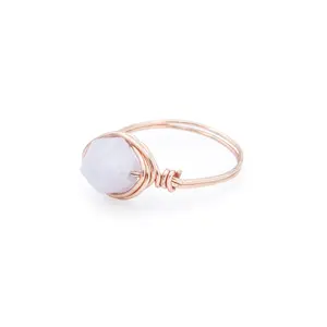 Aquamarine Faceted Bead Rose Gold Wire-Wrapped Ring