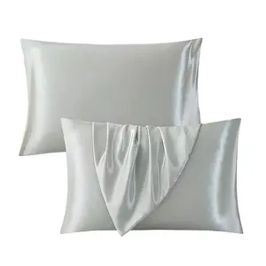 Luxury Satin Pillowcase Set of 2 or 4, Silky Soft Pillow Covers for Hair and Skin, Breathable Cooling Pillow Cases with Envelope Closure, Anti-Aging Wrinkle Reduction Pillowcases for Queen/King Size, Silver Grey