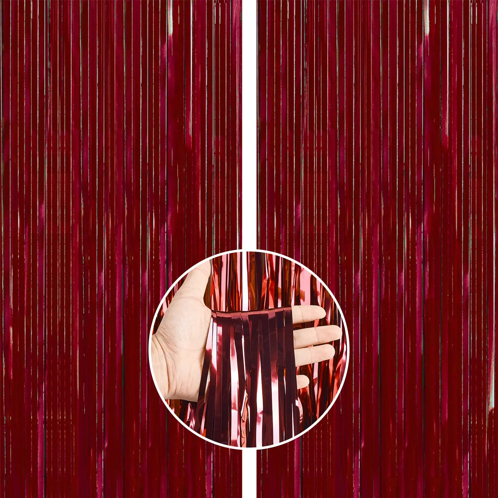 PartyWoo 2pcs 8.2ft Red Fringe Streamers Curtain Backdrop, Shiny Tinsel Foil Banners, Party Decor Supplies for Wedding, Retro Birthday Party, Shiny Wall Backdrop