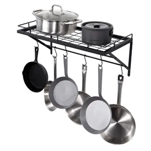 VEVOR Pot Rack Wall Mounted, 24 inch Pot and Pan Hanging Rack, Pot and Pan Hanger with 12 S Hooks, 55 lbs Loading Weight, Ideal for Pans, Utensils, Cookware in Kitchen Organiser Hangable