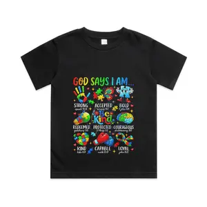 God Says I Am Be Kind Autism Awareness SPED Kids Cotton T-shirt, Graphic Print Round Neck Short Sleeve Casual Tee for Boys Girls Colorblock Tee