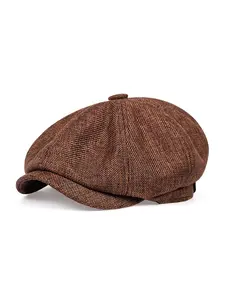 Unisex Hemp Material Beret Hat, Adjustable Casual Sun Protection Cap for Spring & Fall, Outdoor Travel Beach Vacation Headwear