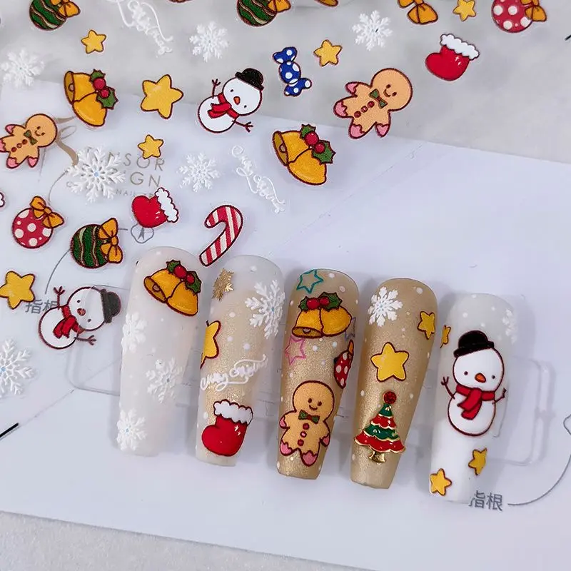 Christmas Gingerbread Men Nail Stickers, Holiday Embossed Nail Art Decals | Easy DIY (396)