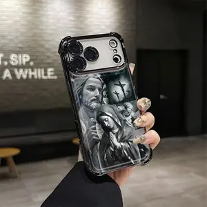 Luxury Christ Jesus & Virgin Mary Themed Crystal Lights Smartphone Protective Case - Customized TPU, 4-Corner Drop-Proof, Shockproof, Slim Durable, Full Camera Protection for iPhone 17 Pro Max,16,15,14 Pro Max,13,12,11,Plus Models (Phone Accessories)