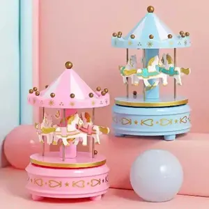 1pc Luxury Handmade Plastic Carousel Music Box, 4-Horse Rotating Design, Romantic Home Decor & Gift for Special Occasions