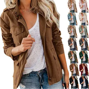 Imily Bela Womens Military Jacket Zip Up Snap Buttons Lightweight Utility Anorak Field Safari Coat Outwear with Pocket