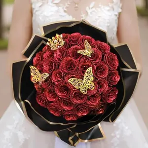 Glitter Roses Bouquet Artificial 24 PCS Rose Flowers Bouquet DIY Fake Glitter Red Bouquets with Stems Crown Sparkly Rose Faux Flower Decorative for Gifts Valentine's Day Anniversary Birthday Mother