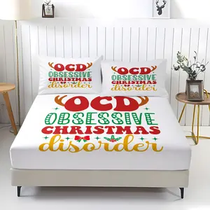 3-piece Christmas reindeer pattern fitted sheet, including 1 bed sheet and 2 pillowcases,anti-slip dust cover suitable for bedrooms and guest rooms,perfect for personal use or as a Christmas gift