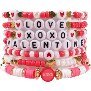 Valentine's Day Bracelets for Women St.Patrick’s Day Bracelets USA Flag Bracelet Rainbow Easter Mardi Gras Heishi Beaded Bracelets