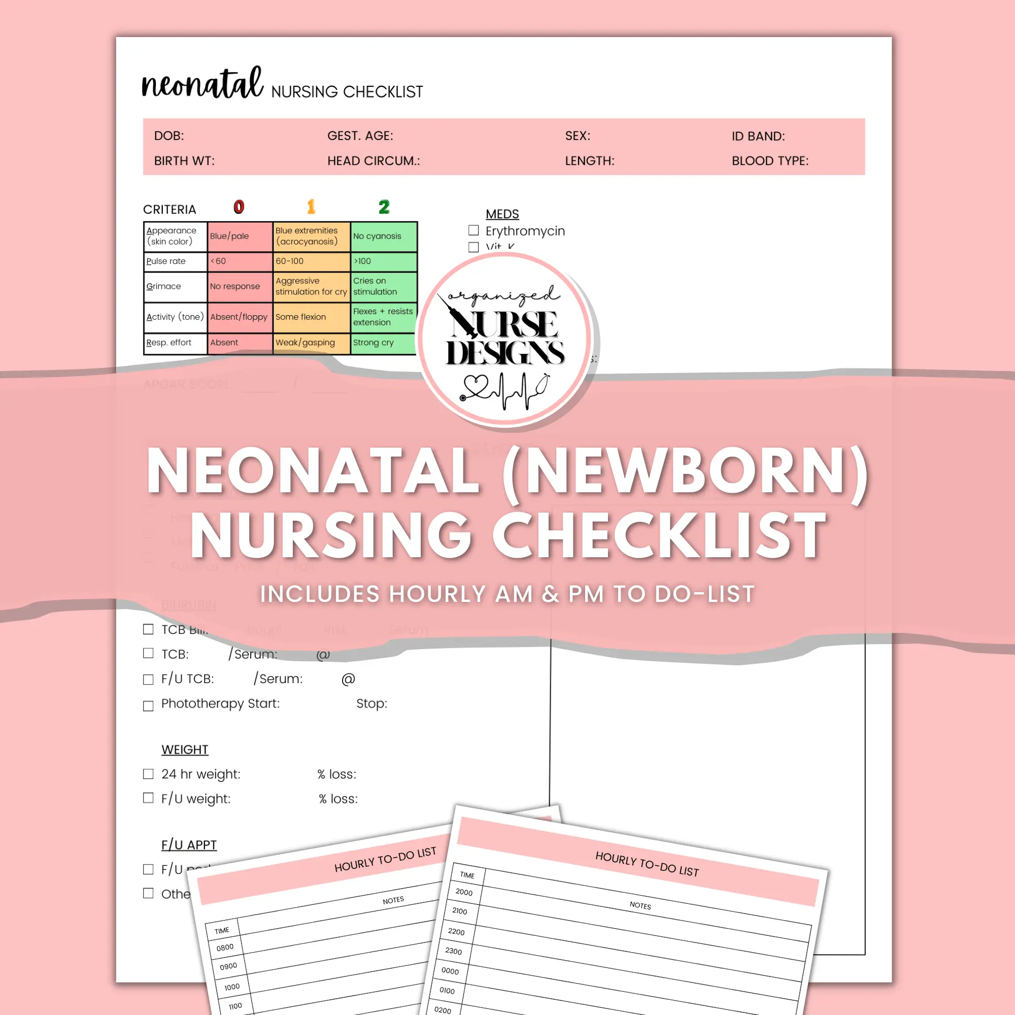 Newborn Nursing Assessment Checklist | Newborn Nurse Report Sheet | OB/Maternity | Postpartum | Labor & Delivery