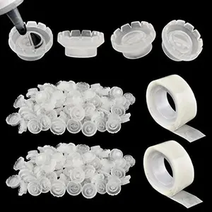 Lash Glue Ring Cup [200PCS] with 2 Slots for Lash Extension Supplies, Blossom Ring Cup with 2 Rolls Glue Point, Volume Fan Eyelash Extensions Supplies, Lashing Supply Kit