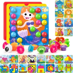 Z-ITC35     96 PCS Button Art Toys for Toddlers, Color Matching Mosaic Pegboard Early Learning Educational Toys for 3, 4, 5, 6 Year Old Kids Boys and Girls Gifts, Including 24 Pictures and 72 Buttons