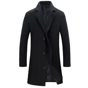 Men's wool blended pea coat stand collar single breasted coat warm winter windbreaker windproof casual jacket solid color men's long sleeved jacket