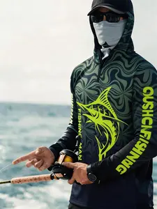 Full Print Sun Protection Fishing Hooded Jumper, Adjustable Collar, Zipper Design, Ideal for Sea Bassing, Lure Fishing, Outdoor Water Leisure