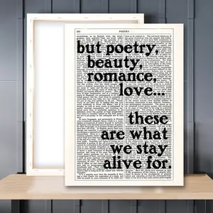 1pc Wooden Framed, Dead Poets Society Poster, Poetry Beauty Romance Love Quote Print, Dictionary Page Wall Art Canvas Painting, Dark Academia Wall Decor, Literature Teacher Gift, Home Decor
