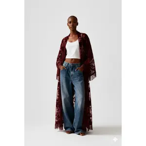 Fringe Trim Sheer Kimono