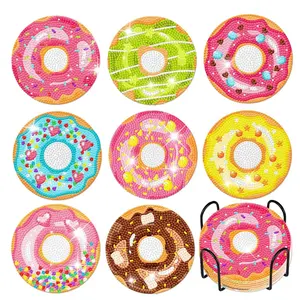 8-Piece Diamond Art Coaster Set with Stand, DIY Donut Pattern Diamond Art Coasters, Suitable for Adults & Beginners, Perfect Gift, Diamond Painting Coasters