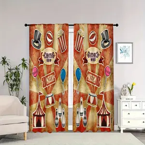 Top hat, colorful pom-poms, popcorn lollipops, balloons, circus decorations; reversible blackout curtains, suitable for living rooms, bedrooms, and apartments; perfect for New Year's decorations.