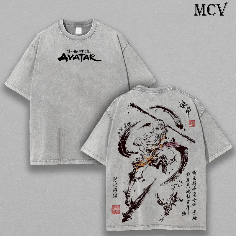 Aang Shirt, Avatar the Last Airbender Shirt, Animated Shirt, Vintage T-Shirt Menswear Top Underwear Tshirt The Last Air Nomad - The Avatar Anime Double Printed  Washed Tee Unisex Oversize Anime Manga