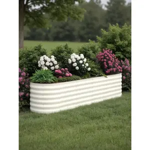 (2-Pack)Galvanized Steel 8x2x1.5Ft Raised Garden Bed – Elevated Planter Box For Indoor/Outdoor Vegetables, Herbs & Flowers, No-Bend Design With Rust-Proof Coating & Tool-Free Assembly,Beige