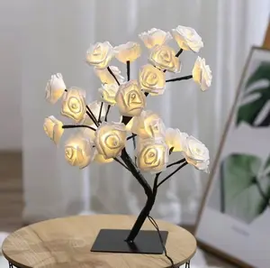 USB Powered 24-Head Rose Tree String Lights - LED Fairy Lights, Perfect for Weddings, Valentine’s Day, and Christmas Decorations, Indoor Night Lights, Plastic Material, Ideal for Creating a Romantic Atmosphere, Elegant Table Lamp | Durable Plastic Lamp