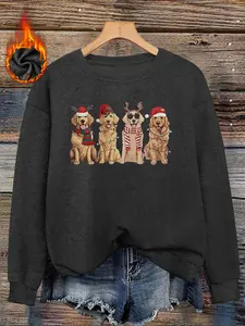 Women's Christmas Golden Retriever Print Sweater, Long Sleeve Round Neck Pullover, Soft Elastic Fabric, Casual Fall & Winter Top